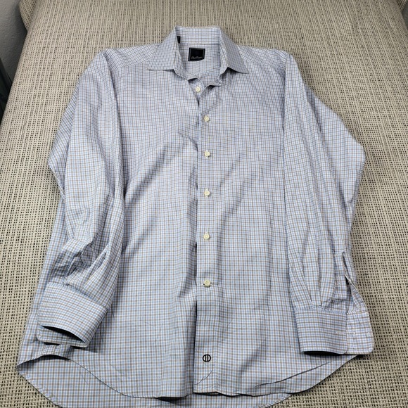 David Donahue Other - David‎ Donahue Shirt Mens 16 34/35 Blue Check Classic Fit Dress Long Sleeve